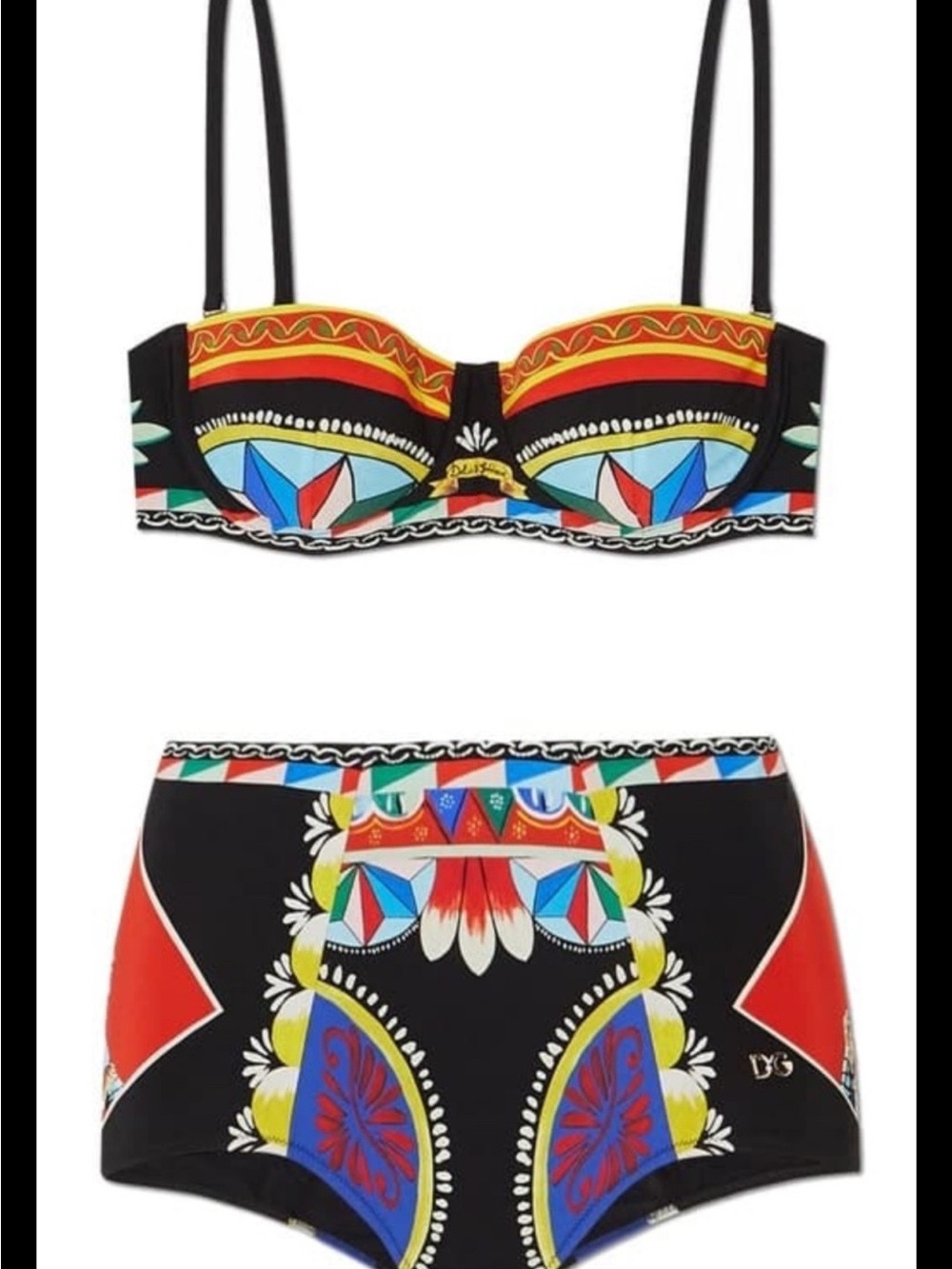 DOLCE & GABBANA Two Piece Carretto Print Bathing Suit Balconette Top Size 2 (S)